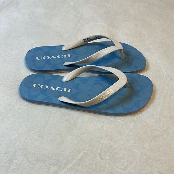 Coach Classic Signature Light Blue Flip Flops - Size 10B - Picture 3 of 7